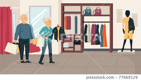 Elderly People Shopping Composition 77669129