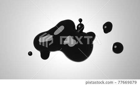 3D illustration of black drops floating in a zero gravity. 77669879