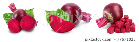 beetroot isolated on white background with full depth of field. Top view. Flat lay. Set or collection 77671025
