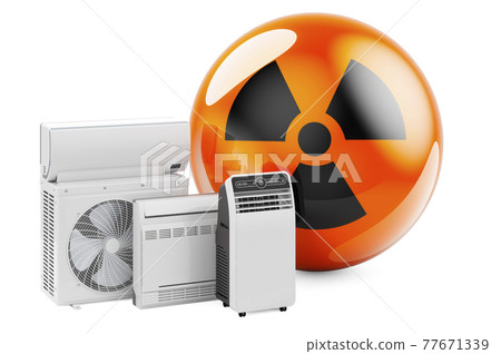 Radiation sign with cooling and climate electric devices. 3D rendering Radiation sign with cooling and climate electric devices. 3D rendering 77671339
