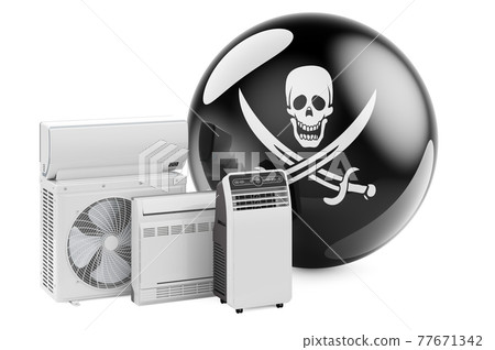 Piracy flag with cooling and climate electric devices. 3D rendering Piracy flag with cooling and climate electric devices. 3D rendering 77671342