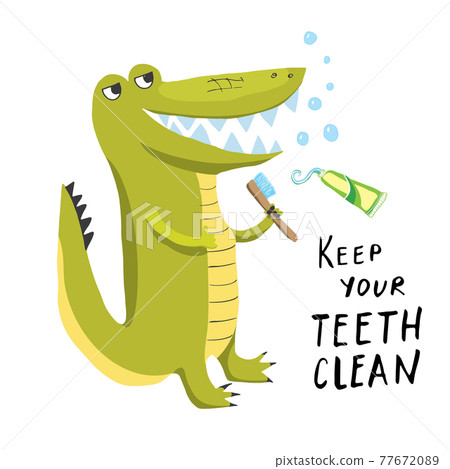 Cute Croccodile with toothbrush Cartoon Animal... - Stock Illustration  [77672089] - PIXTA