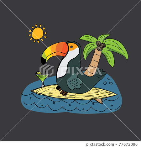 Cute Toucan on surfboard Cartoon Animal baby and children print design Vector Illustration 77672096