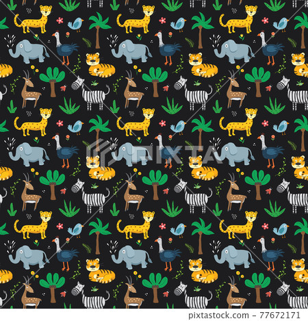 Cute Animals Seamless pattern. Cartoon Animals... - Stock Illustration ...