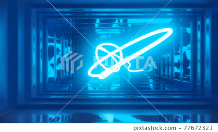 3d render. Neon ray flies in mirror room reflected in numerous mirrors. Abstract neon light in a shiny room. 3d render. Neon ray flies in mirror room reflected in numerous mirrors. Abstract neon light in a shiny room. 77672321
