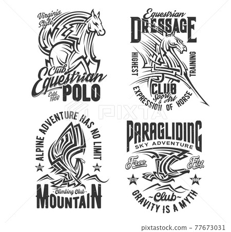 Tshirt prints with horse and eagle, vector mascots Tshirt prints with horse and eagle, vector mascots 77673031