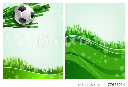 Sport poster football ball and grass, soccer field Sport poster football ball and grass, soccer field 77673034