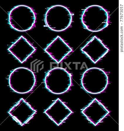 Neon colors geometric figures with glitch effect 77673057