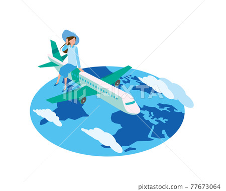Illustration of a woman traveling by plane Illustration of a woman traveling by plane 77673064