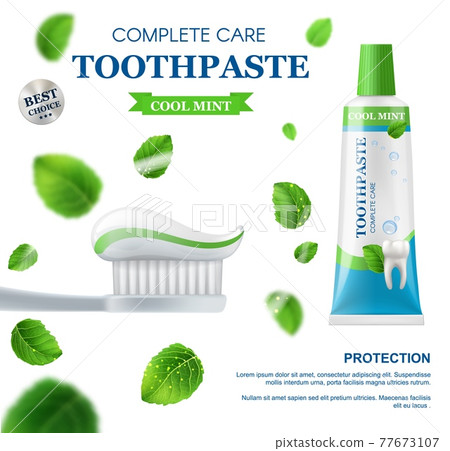 Mint toothpaste, dental care toothbrush and leaves Mint toothpaste, dental care toothbrush and leaves 77673107