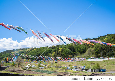 Road Station South Kiyosato carp streamer swimming in the sky 77674059
