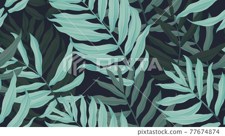 Tropical seamless pattern, green Dypsis lutescens or yellow palm Tropical seamless pattern, green Dypsis lutescens or yellow palm 77674874