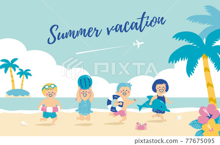 Illustration of children playing on the beach Summer vacation Illustration of children playing on the beach Summer vacation 77675095