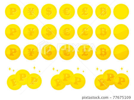 帶有各種貨幣符號標記的硬幣插圖集 77675109