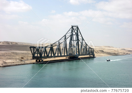 Swing bridge on the Suez Canal as seen from a passenger ship 77675720