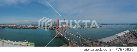 Aerial view panoramic view of Kinjo Pier on Isewangan Expressway Aerial view panoramic view of Kinjo Pier on Isewangan Expressway 77676926
