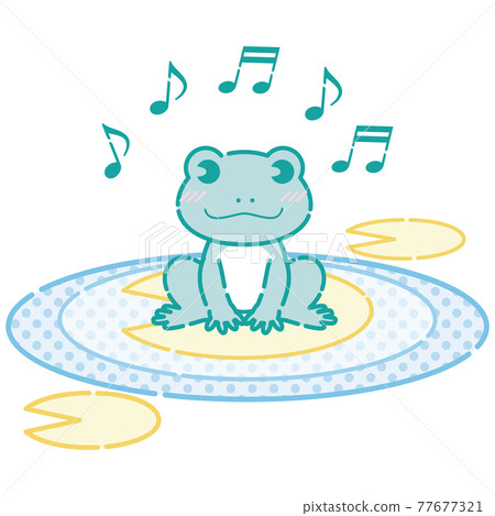 Rainy season summer frog chorus 80's 80's fancy frog cute illustration material Rainy season summer frog chorus 80's 80's fancy frog cute illustration material 77677321
