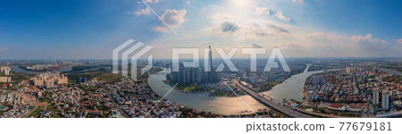 Aerial panorama photo of Ho Chi Minh city skyline in morning Aerial panorama photo of Ho Chi Minh city skyline in morning 77679181