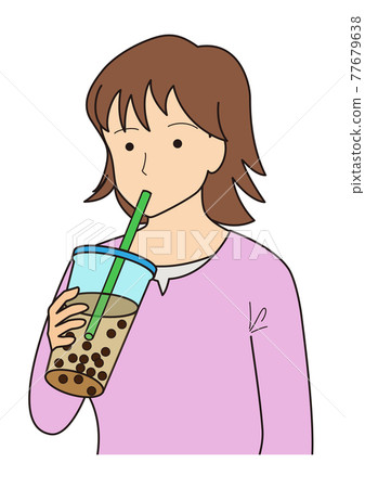 Woman drinking tapioca drink Woman drinking tapioca drink 77679638