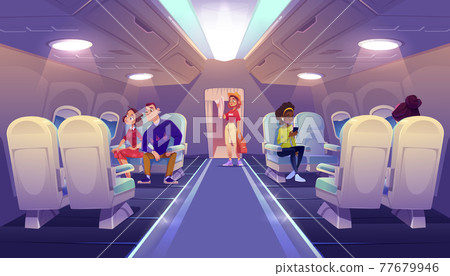 People travel by airplane. Passengers on seats People travel by airplane. Passengers on seats 77679946