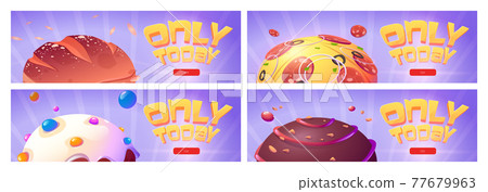Only today cartoon banners with food planets. 77679963