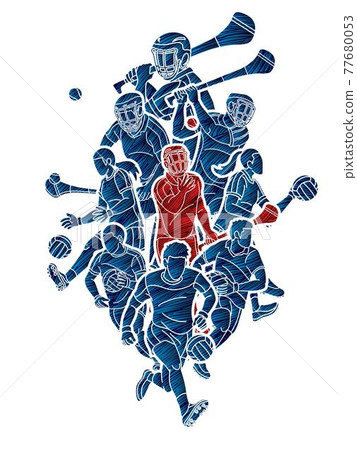 Gaelic Football and Hurling Sport Players Action Cartoon Graphic Vector 77680053