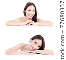 Beautiful asian Woman with Fresh Skin. Face care . Facial treatment on white background 77680337