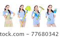 Portrait of young Asian woman wearing green rubber gloves for hands protection during cleaning isolated over white background. 77680342