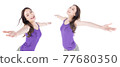 Asian woman Spreading arms and smiling happily isolated on white background. 77680350