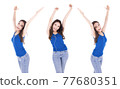Young asian woman hand up with smile face isolate on white background. 77680351