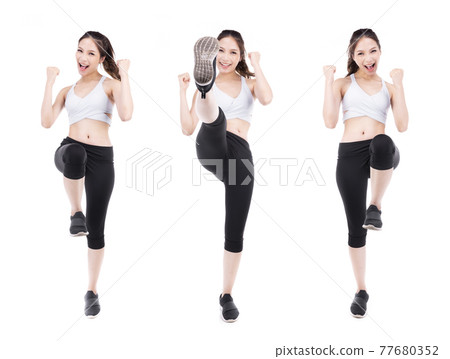 Young asian sporty woman with smile face isolate on white background . 77680352