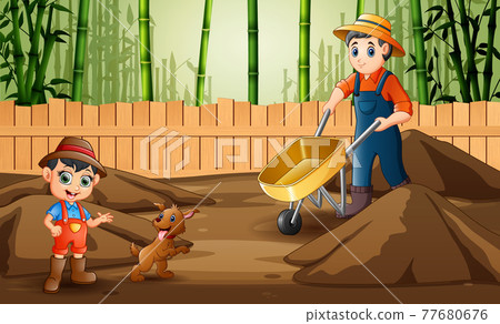 Illustration of the farmers working in the farm Illustration of the farmers working in the farm 77680676