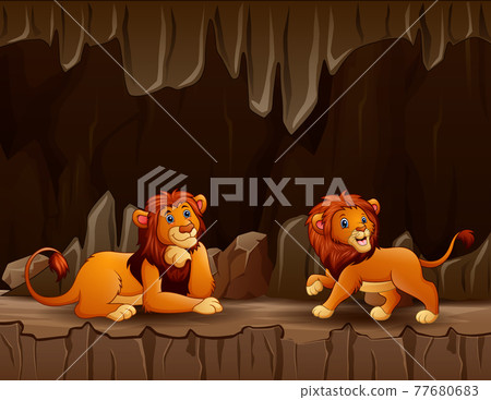 Scene with two lions in the cave Scene with two lions in the cave 77680683