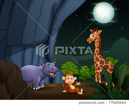 Wild animals living in the cave illustration 77680684