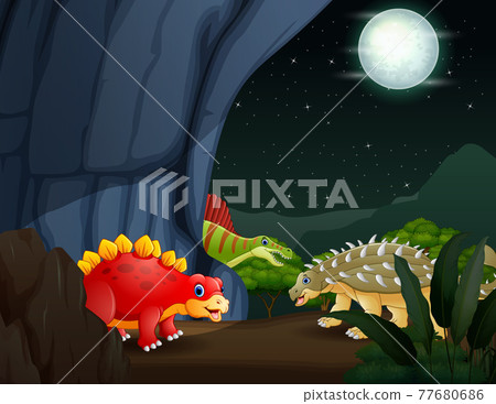Cartoon illustration of dinosaurs in the nature Cartoon illustration of dinosaurs in the nature 77680686