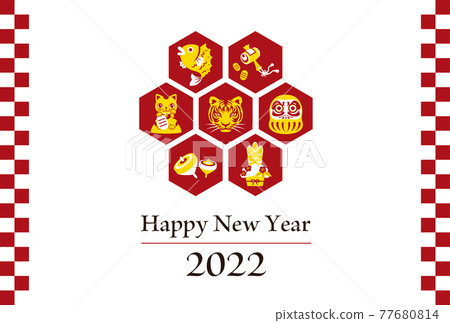 2022 New Year's card postcard template illustration 2022 New Year's card postcard template illustration 77680814