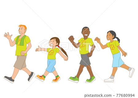 Multinational children attending summer camps 77680994