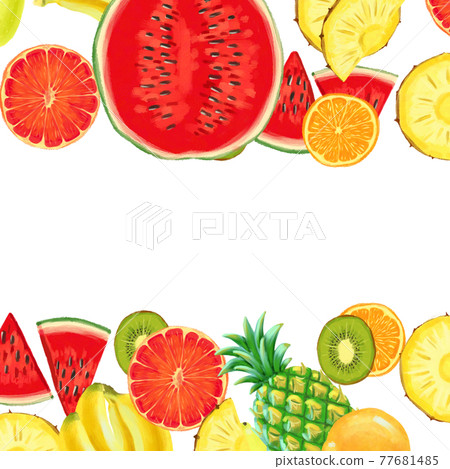 Hand drawn Exotic Fruit bordder isolated on white background Hand drawn Exotic Fruit bordder isolated on white background 77681485