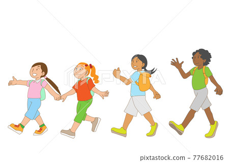 Multinational girls going to school Multinational girls going to school 77682016