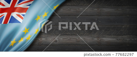 Tuvalu flag on black wood wall banner 77682297