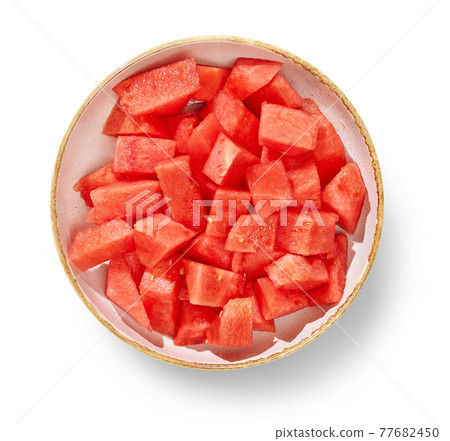 bowl of watermelon pieces 77682450