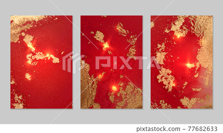 Ruby red and gold pattern with texture of geode and sparkles 77682633