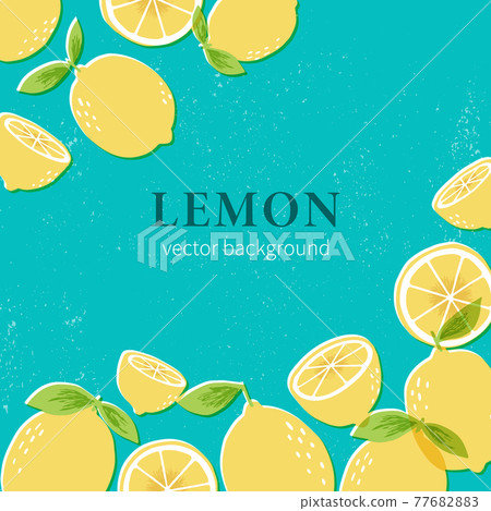 Retro print-style background material with handwritten lemons on a turquoise background 77682883