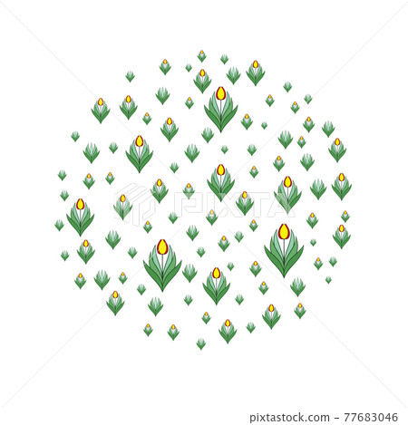 Composition with flowers and leaves of tulips in a circle. Layout with place for text. Modern design for advertising. Vector Composition with flowers and leaves of tulips in a circle. Layout with place for text. Modern design for advertising. Vector 77683046