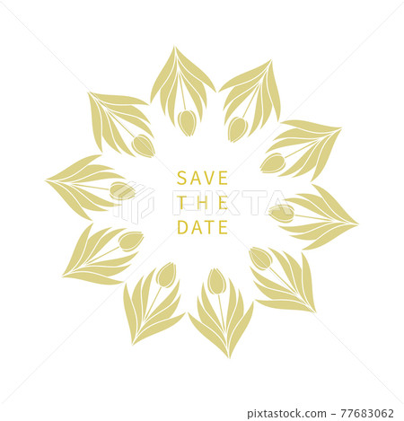 Frame with flowers and leaves of tulips. A wreath of silhouettes with a place for your text. Modern design for invitations and cards. Vector Frame with flowers and leaves of tulips. A wreath of silhouettes with a place for your text. Modern design for invitations and cards. Vector 77683062