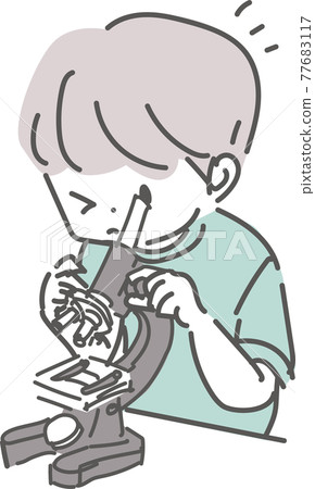 一個男孩通過顯微鏡觀察的插圖 一個男孩通過顯微鏡觀察的插圖 77683117