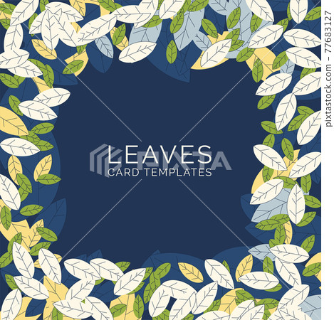 Background template with abstract flat leaves. Frame made from green and yellow leaves. Design for invitations and cards. Vector Background template with abstract flat leaves. Frame made from green and yellow leaves. Design for invitations and cards. Vector 77683127