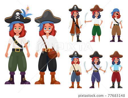 Pirate little girl vector design illustration isolated on white background 77683148