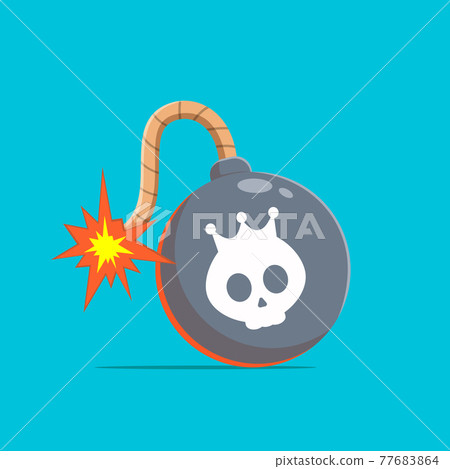 Bomb vector Illustration. Game Mascot Logo. Vector Bomb Icon. Explode. Burning Bomb. Burning Wick. Flat Cartoon Style 77683864