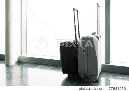 traveling luggage in airport terminal 77683950